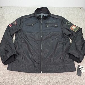 New Coogi Australia Mens Black Windbreaker Jacket Tactical Patch Full Zip 2X NWT